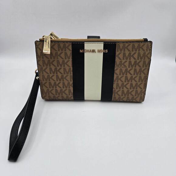 Michael Kors Wristlet Double Zip Brown Monogram Jet Set 7.5" x 4.5" - Picture 12 of 12
